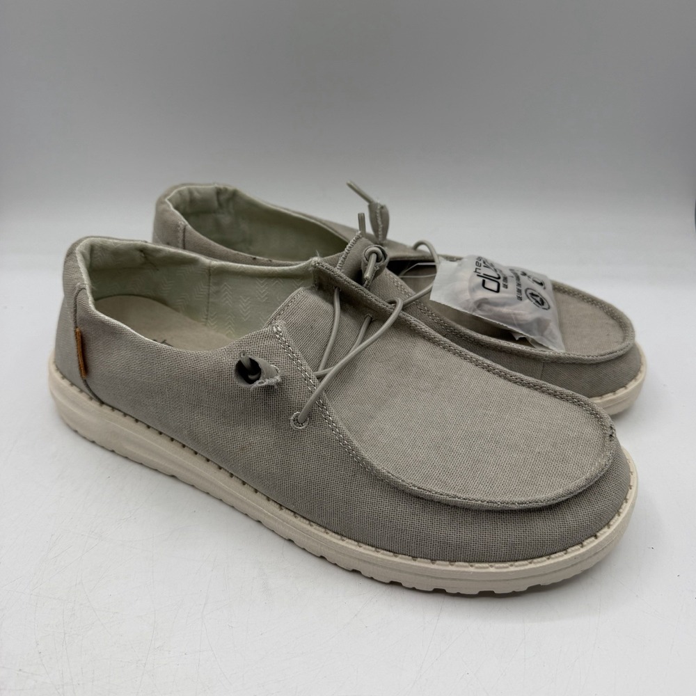Hey Dude Wendy Chambray Shoes Womens Sz 11 Light Grey Slip On Loafers STAINED